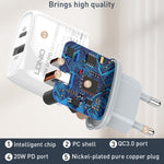Chargeur rapide USB + Type-C LDNIO Q229 QC3.0 / PD20W avec câble USB vers 8 broches 1m, prise EU, prise UK, prise US