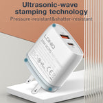 Chargeur rapide USB + Type-C LDNIO Q229 QC3.0 / PD20W avec câble USB vers 8 broches 1m, prise EU, prise UK, prise US