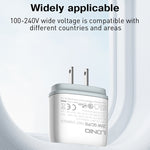 Chargeur rapide USB + Type-C LDNIO Q229 QC3.0 / PD20W avec câble USB vers 8 broches 1m, prise EU, prise UK, prise US