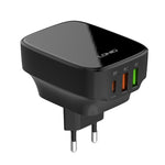Chargeur port Type-C + double USB LDNIO Q334 32W avec câble de données USB-C / Type-C vers USB-C / Type-C 1m, prise EU, prise UK, prise US