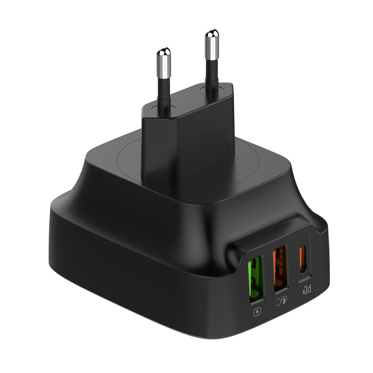 Chargeur port Type-C + double USB LDNIO Q334 32W avec câble de données USB-C / Type-C vers USB-C / Type-C 1m, prise EU, prise UK, prise US