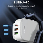 Chargeur port Type-C + double USB LDNIO Q334 32W avec câble de données USB-C / Type-C vers USB-C / Type-C 1m, prise EU, prise UK, prise US