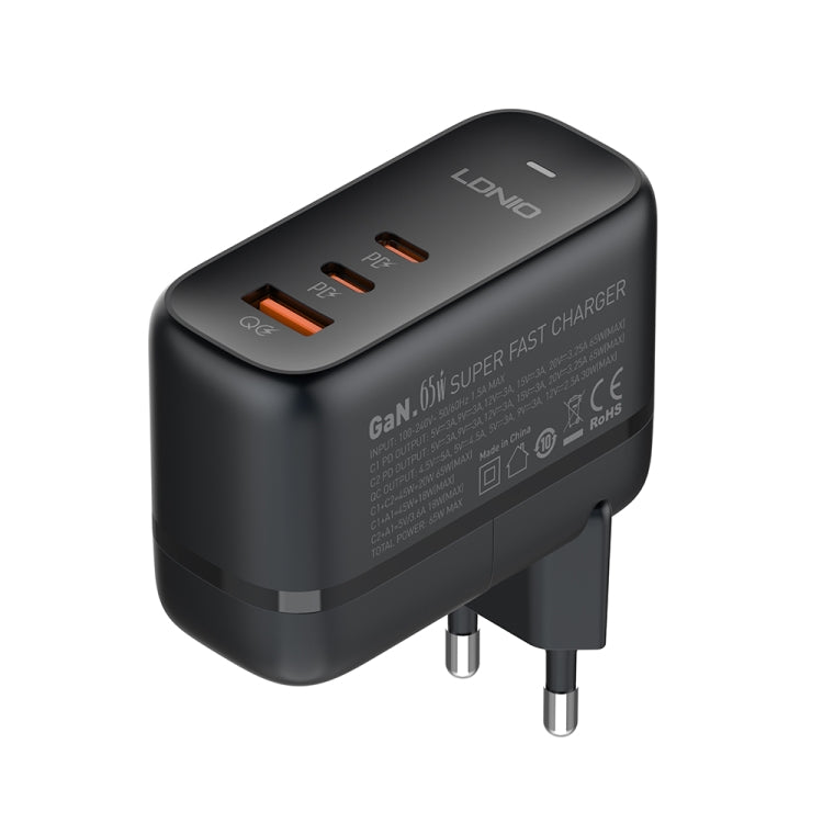 Chargeur port USB + double Type-C LDNIO Q366 65W avec câble de données USB-C / Type-C vers USB-C / Type-C 1m, prise EU, prise UK, prise US
