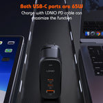 Chargeur port USB + double Type-C LDNIO Q366 65W avec câble de données USB-C / Type-C vers USB-C / Type-C 1m, prise EU, prise UK, prise US