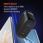 Chargeur port USB + double Type-C LDNIO Q366 65W avec câble de données USB-C / Type-C vers USB-C / Type-C 1m, prise EU, prise UK, prise US