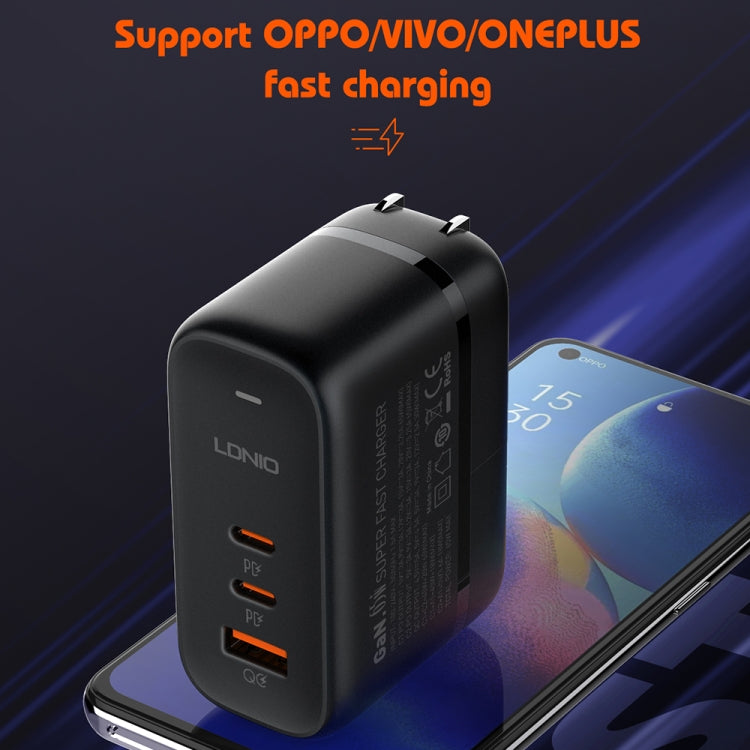 Chargeur port USB + double Type-C LDNIO Q366 65W avec câble de données USB-C / Type-C vers USB-C / Type-C 1m, prise EU, prise UK, prise US