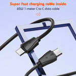 Chargeur port USB + double Type-C LDNIO Q366 65W avec câble de données USB-C / Type-C vers USB-C / Type-C 1m, prise EU, prise UK, prise US