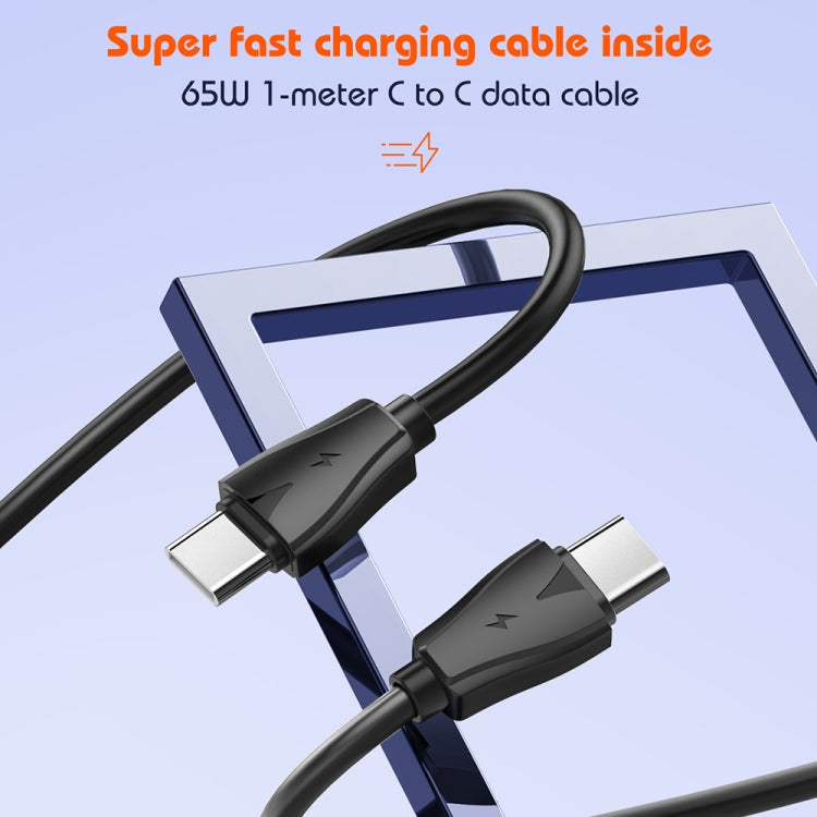 Chargeur port USB + double Type-C LDNIO Q366 65W avec câble de données USB-C / Type-C vers USB-C / Type-C 1m, prise EU, prise UK, prise US