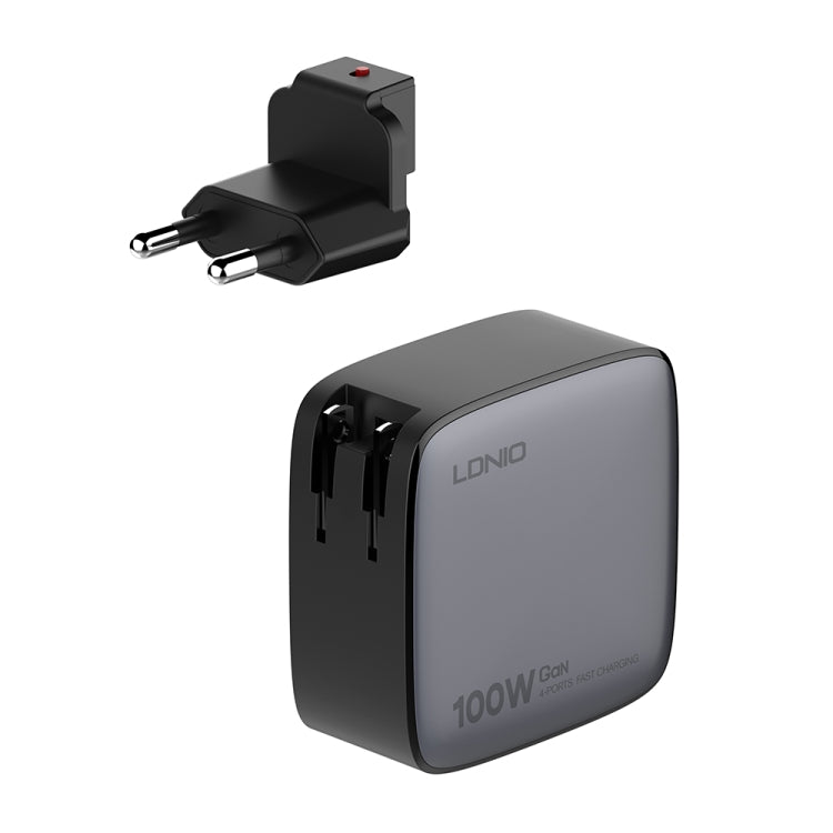 Chargeur LDNIO Q408 100W GaN USB+3 interfaces USB-C / Type-C avec câble de données USB-C / Type-C 100W vers USB-C / Type-C 1m, prise EU, prise UK, prise US