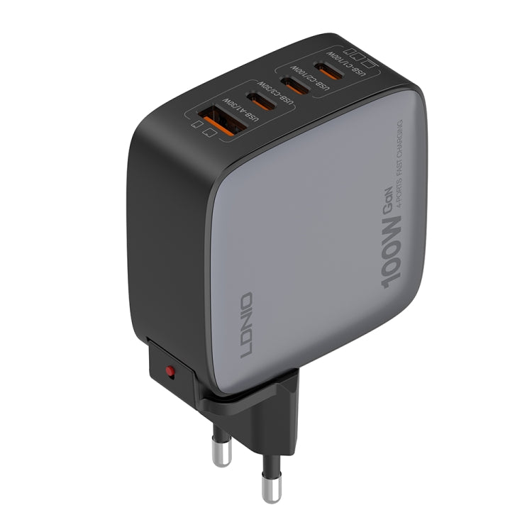 Chargeur LDNIO Q408 100W GaN USB+3 interfaces USB-C / Type-C avec câble de données USB-C / Type-C 100W vers USB-C / Type-C 1m, prise EU, prise UK, prise US