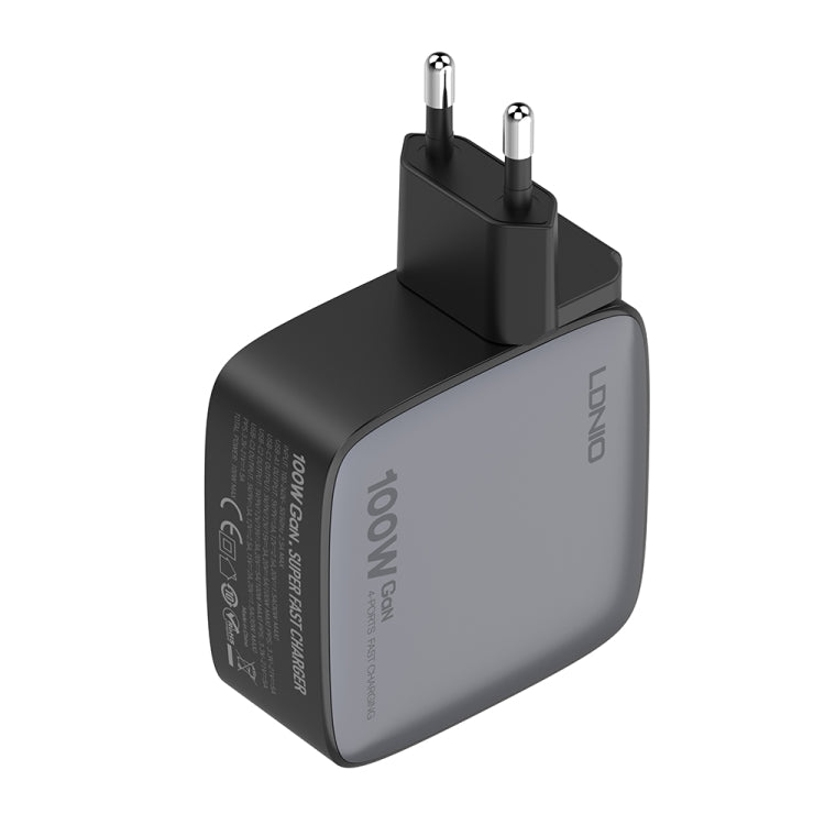 Chargeur LDNIO Q408 100W GaN USB+3 interfaces USB-C / Type-C avec câble de données USB-C / Type-C 100W vers USB-C / Type-C 1m, prise EU, prise UK, prise US