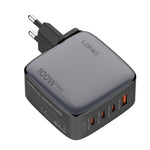 Chargeur LDNIO Q408 100W GaN USB+3 interfaces USB-C / Type-C avec câble de données USB-C / Type-C 100W vers USB-C / Type-C 1m, prise EU, prise UK, prise US