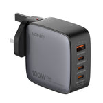 Chargeur LDNIO Q408 100W GaN USB+3 interfaces USB-C / Type-C avec câble de données USB-C / Type-C 100W vers USB-C / Type-C 1m, prise EU, prise UK, prise US