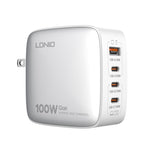 Chargeur LDNIO Q408 100W GaN USB+3 interfaces USB-C / Type-C avec câble de données USB-C / Type-C 100W vers USB-C / Type-C 1m, prise EU, prise UK, prise US