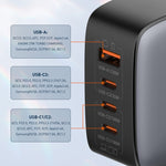 Chargeur LDNIO Q408 100W GaN USB+3 interfaces USB-C / Type-C avec câble de données USB-C / Type-C 100W vers USB-C / Type-C 1m, prise EU, prise UK, prise US