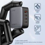 Chargeur LDNIO Q408 100W GaN USB+3 interfaces USB-C / Type-C avec câble de données USB-C / Type-C 100W vers USB-C / Type-C 1m, prise EU, prise UK, prise US