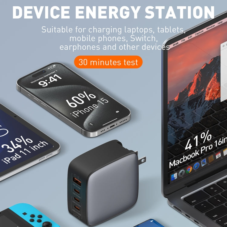 Chargeur LDNIO Q408 100W GaN USB+3 interfaces USB-C / Type-C avec câble de données USB-C / Type-C 100W vers USB-C / Type-C 1m, prise EU, prise UK, prise US