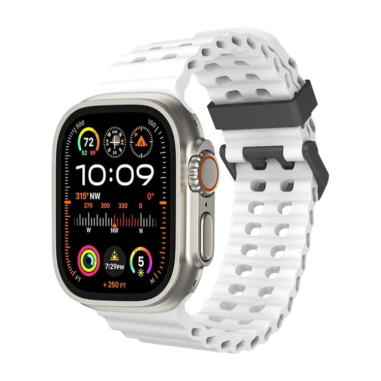 Bracelet de montre en silicone Ocean à double rangée de trous, compatible avec Apple Watch Ultra 49 mm, Apple Watch Series 8 45 mm et Apple Watch SE 2022 44 mm.