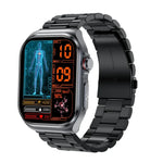 Montre connectée ET585 avec bracelet en acier de 2,04 pouces, étanche IP68, compatible avec la mesure de l'ECG et de la composition sanguine.