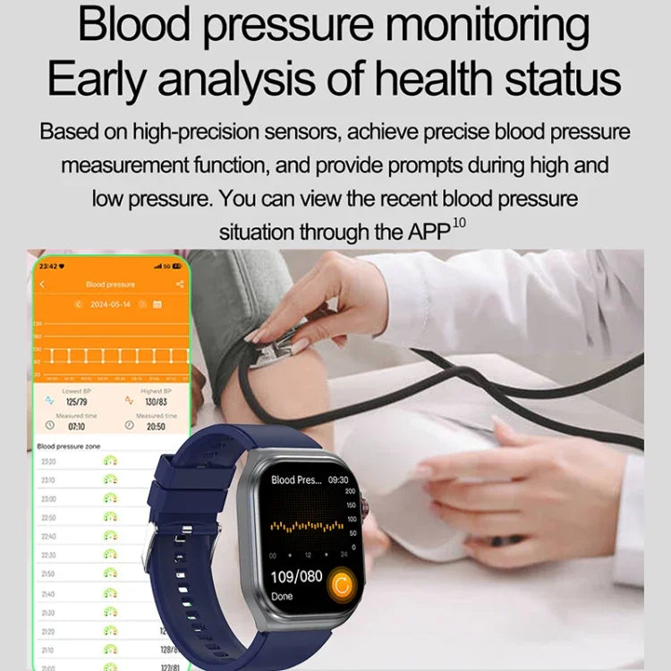 Montre connectée ET585 avec bracelet en acier de 2,04 pouces, étanche IP68, compatible avec la mesure de l'ECG et de la composition sanguine.