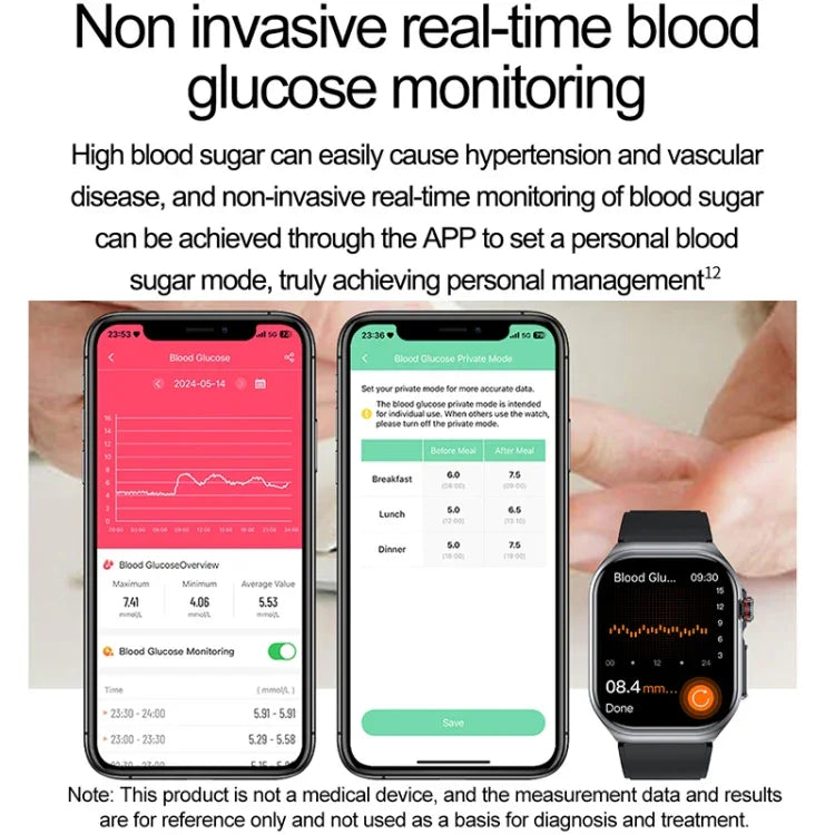 Montre connectée ET585 avec bracelet en acier de 2,04 pouces, étanche IP68, compatible avec la mesure de l'ECG et de la composition sanguine.