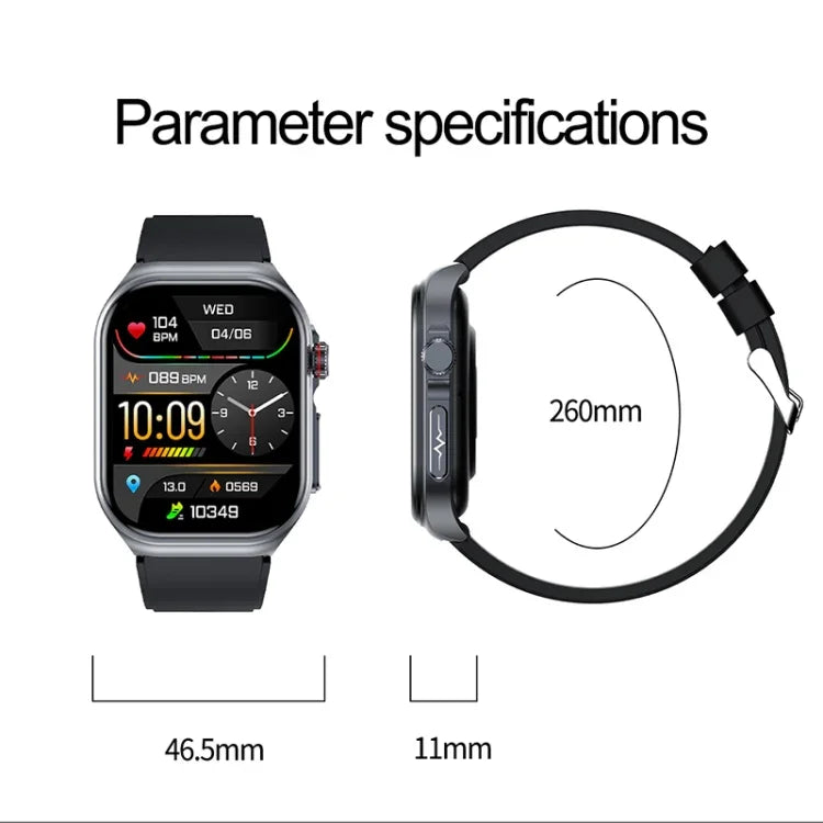 Montre connectée ET585 avec bracelet en acier de 2,04 pouces, étanche IP68, compatible avec la mesure de l'ECG et de la composition sanguine.