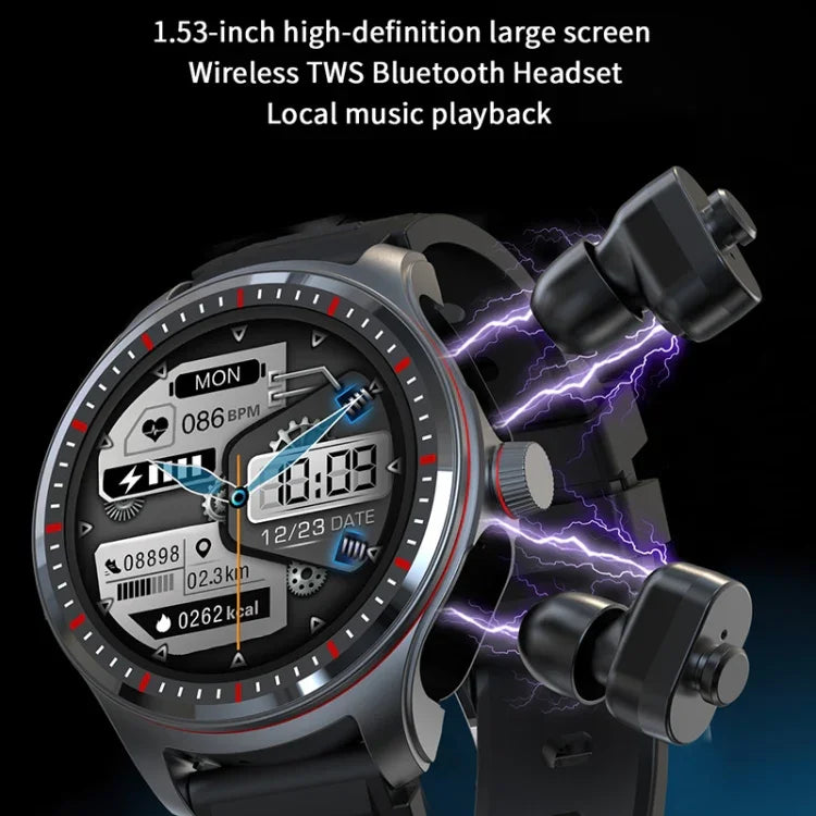Écouteurs Bluetooth LC19 1,53 pouce 2 en 1, montre connectée étanche IP67, avec suivi du sommeil