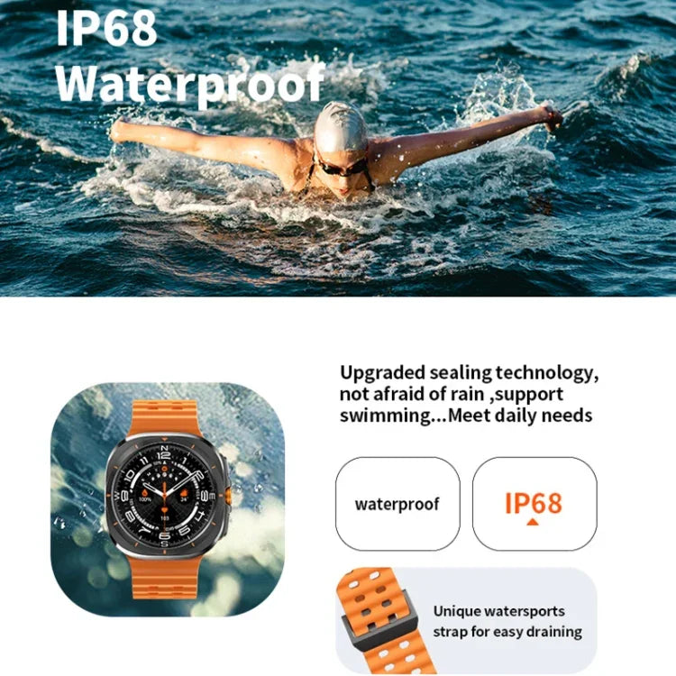 Montre connectée W7 de 1,43 pouce, étanche IP68, avec rappel d'activité et suivi du sommeil