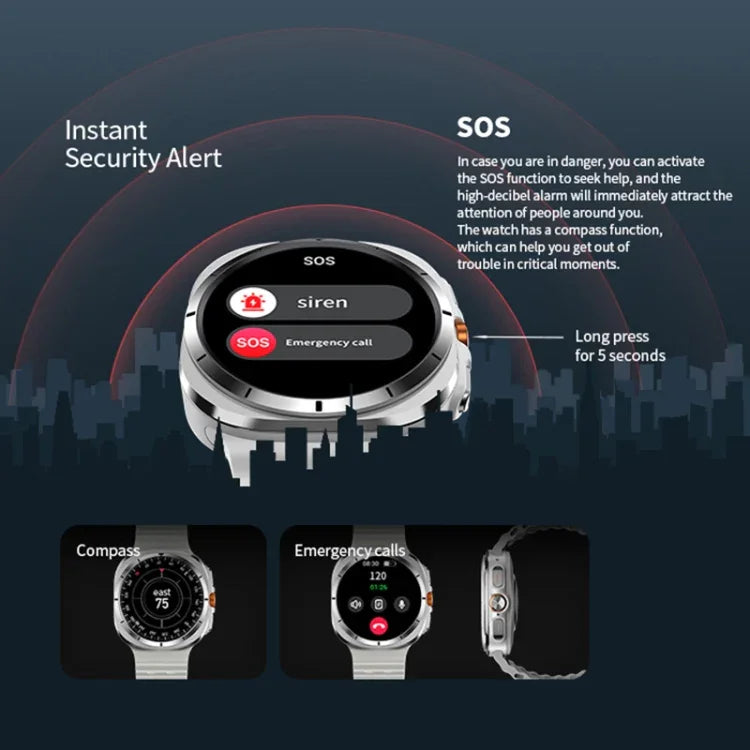 Montre connectée W7 de 1,43 pouce, étanche IP68, avec rappel d'activité et suivi du sommeil