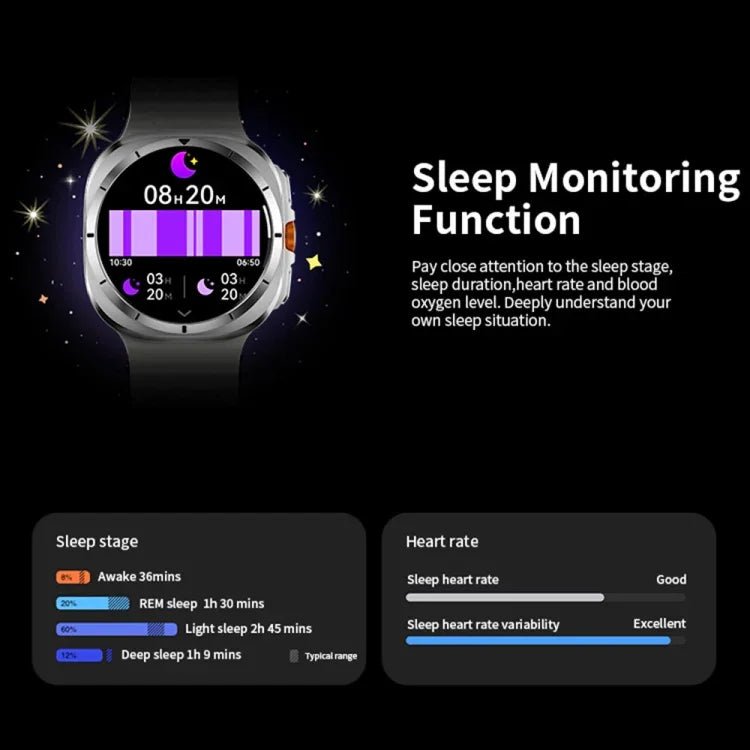 Montre connectée W7 de 1,43 pouce, étanche IP68, avec rappel d'activité et suivi du sommeil