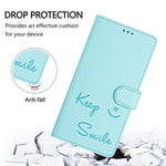 Étui de téléphone en cuir RFID avec gaufrage sourire, Pour iPhone 16, Pour iPhone 15 Pro Max, Pour iPhone 15 Pro, Pour iPhone 15 Plus, Pour iPhone 15, Pour iPhone 14 Plus, Pour iPhone 14 / 13, Pour iPhone 14 Pro
