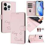 Étui de téléphone en cuir RFID avec gaufrage sourire, Pour iPhone 16, Pour iPhone 15 Pro Max, Pour iPhone 15 Pro, Pour iPhone 15 Plus, Pour iPhone 15, Pour iPhone 14 Plus, Pour iPhone 14 / 13, Pour iPhone 14 Pro