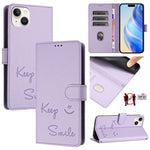 Étui de téléphone en cuir RFID avec gaufrage sourire, Pour iPhone 16, Pour iPhone 15 Pro Max, Pour iPhone 15 Pro, Pour iPhone 15 Plus, Pour iPhone 15, Pour iPhone 14 Plus, Pour iPhone 14 / 13, Pour iPhone 14 Pro