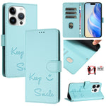 Étui de téléphone en cuir RFID avec gaufrage sourire, Pour iPhone 16, Pour iPhone 15 Pro Max, Pour iPhone 15 Pro, Pour iPhone 15 Plus, Pour iPhone 15, Pour iPhone 14 Plus, Pour iPhone 14 / 13, Pour iPhone 14 Pro