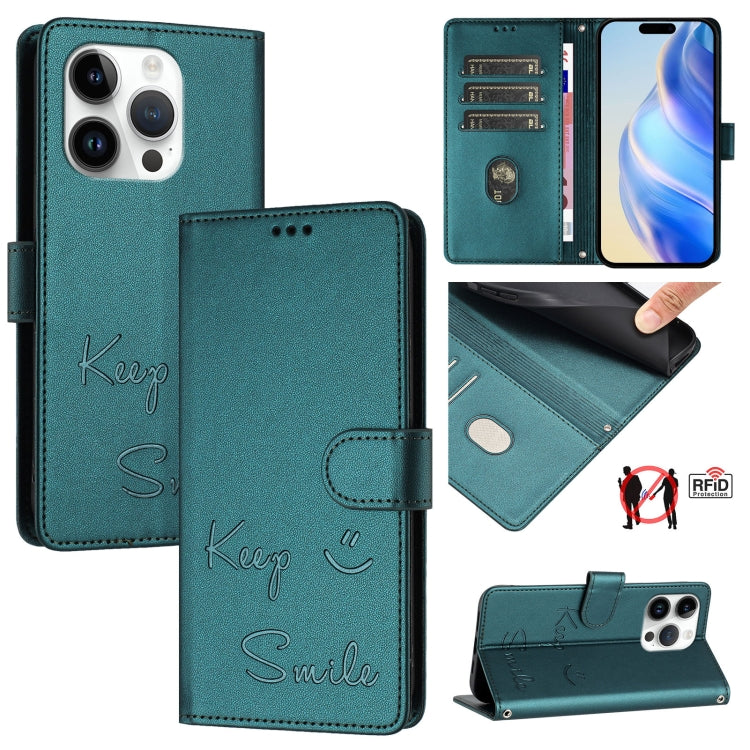 Étui de téléphone en cuir RFID avec gaufrage sourire, Pour iPhone 16, Pour iPhone 15 Pro Max, Pour iPhone 15 Pro, Pour iPhone 15 Plus, Pour iPhone 15, Pour iPhone 14 Plus, Pour iPhone 14 / 13, Pour iPhone 14 Pro