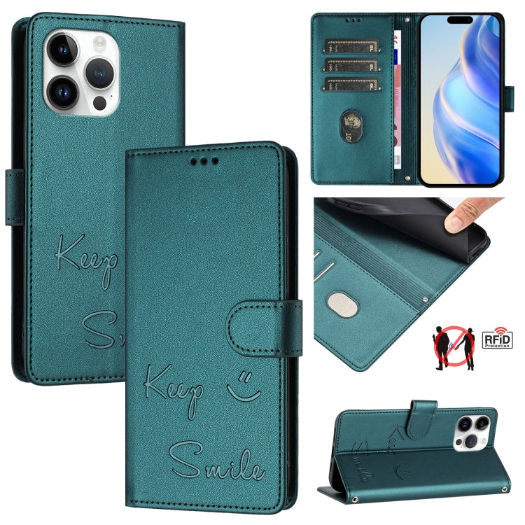 Coque de téléphone en cuir RFID embossée Smile, pour iPhone 14 Pro Max, iPhone SE 2022 / 2020 / 8 / 7, iPhone 13 Pro Max, iPhone 13 Pro, iPhone 13 mini, iPhone 12 / 12 Pro, iPhone 12 Pro Max, iPhone 12 mini