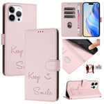 Coque de téléphone en cuir RFID embossée Smile, pour iPhone 14 Pro Max, iPhone SE 2022 / 2020 / 8 / 7, iPhone 13 Pro Max, iPhone 13 Pro, iPhone 13 mini, iPhone 12 / 12 Pro, iPhone 12 Pro Max, iPhone 12 mini