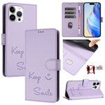 Coque de téléphone en cuir RFID embossée Smile, pour iPhone 14 Pro Max, iPhone SE 2022 / 2020 / 8 / 7, iPhone 13 Pro Max, iPhone 13 Pro, iPhone 13 mini, iPhone 12 / 12 Pro, iPhone 12 Pro Max, iPhone 12 mini