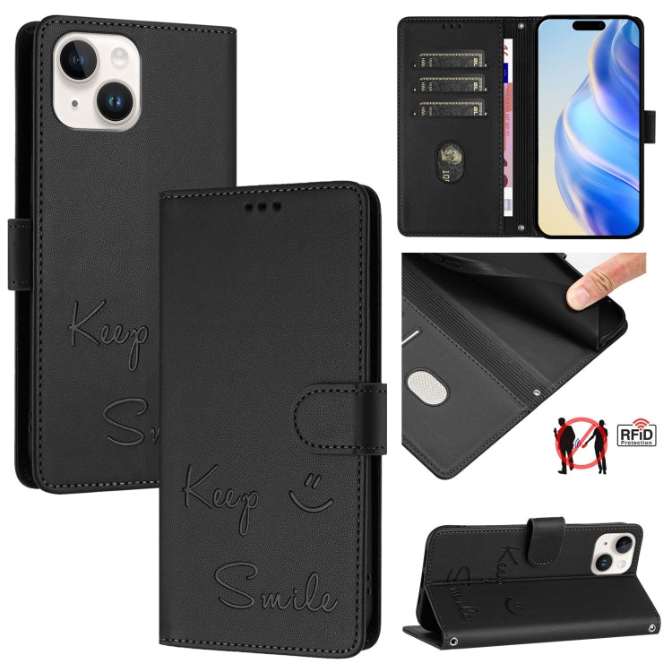 Coque de téléphone en cuir RFID embossée Smile, pour iPhone 14 Pro Max, iPhone SE 2022 / 2020 / 8 / 7, iPhone 13 Pro Max, iPhone 13 Pro, iPhone 13 mini, iPhone 12 / 12 Pro, iPhone 12 Pro Max, iPhone 12 mini