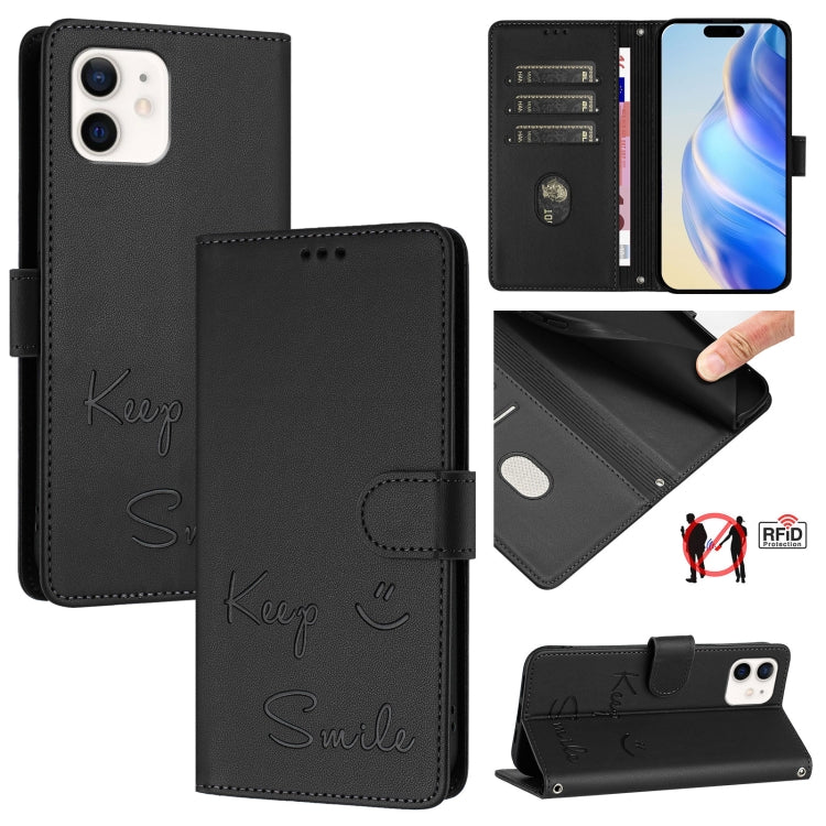 Coque de téléphone en cuir RFID embossée Smile, pour iPhone 14 Pro Max, iPhone SE 2022 / 2020 / 8 / 7, iPhone 13 Pro Max, iPhone 13 Pro, iPhone 13 mini, iPhone 12 / 12 Pro, iPhone 12 Pro Max, iPhone 12 mini