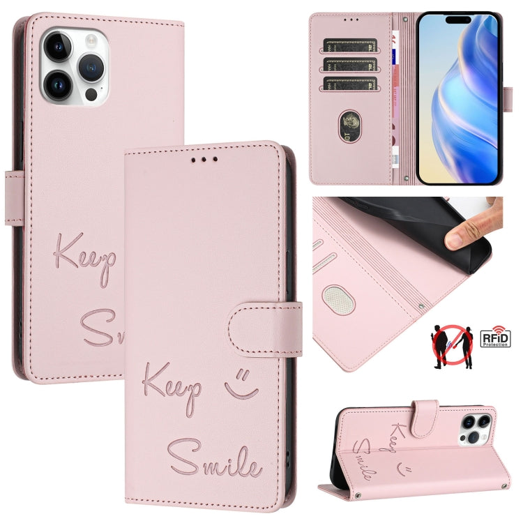 Coque de téléphone en cuir RFID embossée Smile, pour iPhone 14 Pro Max, iPhone SE 2022 / 2020 / 8 / 7, iPhone 13 Pro Max, iPhone 13 Pro, iPhone 13 mini, iPhone 12 / 12 Pro, iPhone 12 Pro Max, iPhone 12 mini