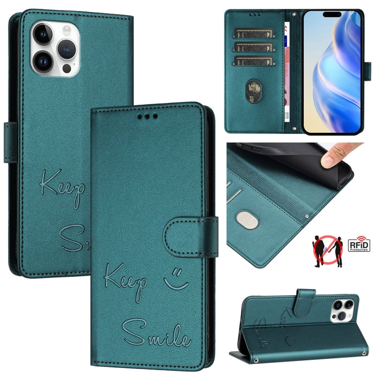 Coque de téléphone en cuir RFID embossée Smile, pour iPhone 14 Pro Max, iPhone SE 2022 / 2020 / 8 / 7, iPhone 13 Pro Max, iPhone 13 Pro, iPhone 13 mini, iPhone 12 / 12 Pro, iPhone 12 Pro Max, iPhone 12 mini