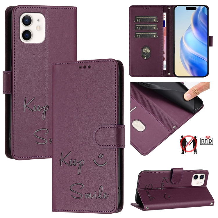 Coque de téléphone en cuir RFID embossée Smile, pour iPhone 14 Pro Max, iPhone SE 2022 / 2020 / 8 / 7, iPhone 13 Pro Max, iPhone 13 Pro, iPhone 13 mini, iPhone 12 / 12 Pro, iPhone 12 Pro Max, iPhone 12 mini
