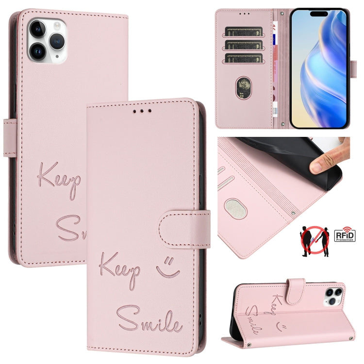 Coque de téléphone en cuir RFID embossée Smile, pour iPhone 11 Pro Max, iPhone 11, iPhone 11 Pro, iPod Touch 7 / 6 / 5, iPhone X / XS, iPhone XR, iPhone XS Max, iPhone 8 Plus / 7 Plus