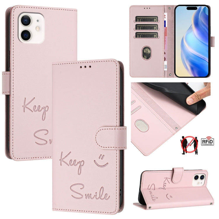 Coque de téléphone en cuir RFID embossée Smile, pour iPhone 11 Pro Max, iPhone 11, iPhone 11 Pro, iPod Touch 7 / 6 / 5, iPhone X / XS, iPhone XR, iPhone XS Max, iPhone 8 Plus / 7 Plus