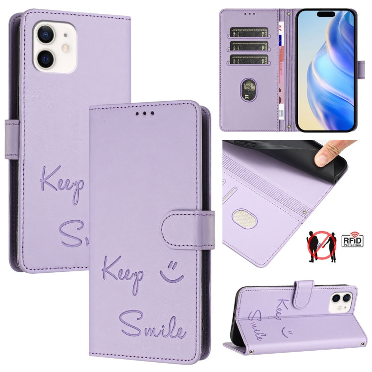 Coque de téléphone en cuir RFID embossée Smile, pour iPhone 11 Pro Max, iPhone 11, iPhone 11 Pro, iPod Touch 7 / 6 / 5, iPhone X / XS, iPhone XR, iPhone XS Max, iPhone 8 Plus / 7 Plus