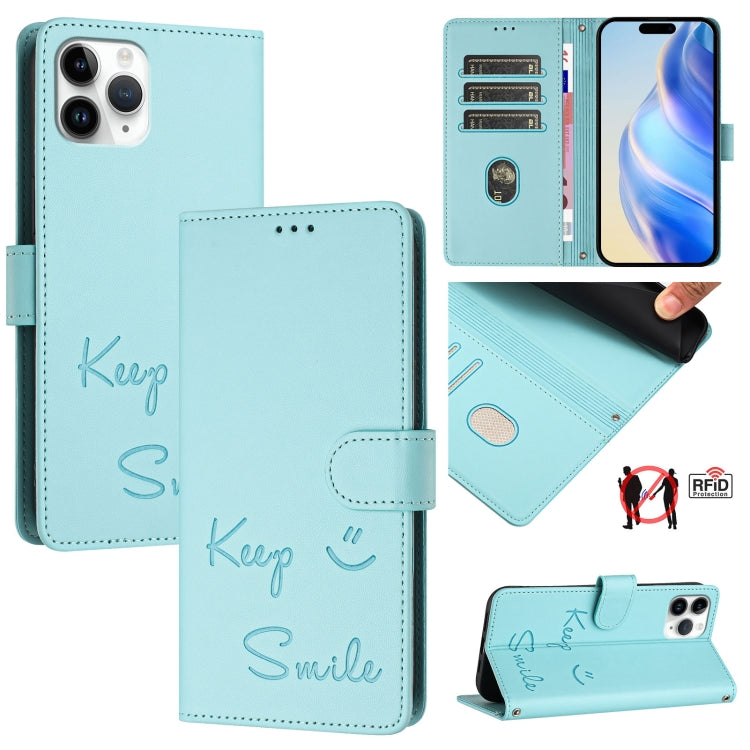 Coque de téléphone en cuir RFID embossée Smile, pour iPhone 11 Pro Max, iPhone 11, iPhone 11 Pro, iPod Touch 7 / 6 / 5, iPhone X / XS, iPhone XR, iPhone XS Max, iPhone 8 Plus / 7 Plus