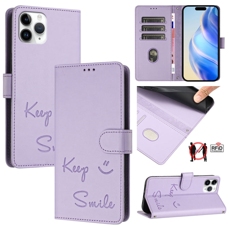 Coque de téléphone en cuir RFID embossée Smile, pour iPhone 11 Pro Max, iPhone 11, iPhone 11 Pro, iPod Touch 7 / 6 / 5, iPhone X / XS, iPhone XR, iPhone XS Max, iPhone 8 Plus / 7 Plus