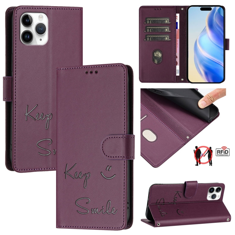 Coque de téléphone en cuir RFID embossée Smile, pour iPhone 11 Pro Max, iPhone 11, iPhone 11 Pro, iPod Touch 7 / 6 / 5, iPhone X / XS, iPhone XR, iPhone XS Max, iPhone 8 Plus / 7 Plus