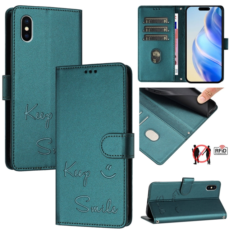Coque de téléphone en cuir RFID embossée Smile, pour iPhone 11 Pro Max, iPhone 11, iPhone 11 Pro, iPod Touch 7 / 6 / 5, iPhone X / XS, iPhone XR, iPhone XS Max, iPhone 8 Plus / 7 Plus